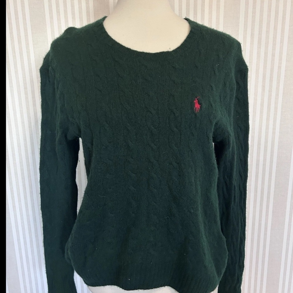 Polo Ralph Lauren Women’s Sweater Wool & Cashmere Large Dark Green Cable Knit - Picture 3 of 9